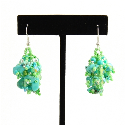 Fuzzy Earrings - #134 Turquoise and Lime