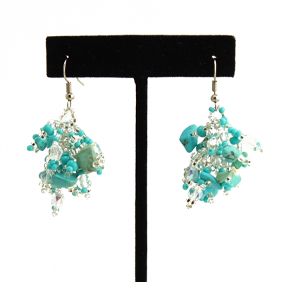 Fuzzy Earrings - #135 Turquoise and Crystal