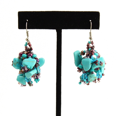 Fuzzy Earrings - #137 Turquoise and Purple