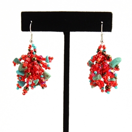 Fuzzy Earrings - #138 Turquoise and Red