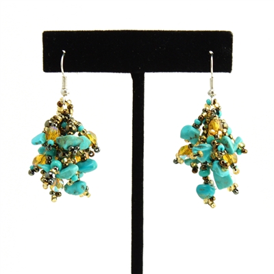 Fuzzy Earrings - #146 Turquoise, Bronze, Gold