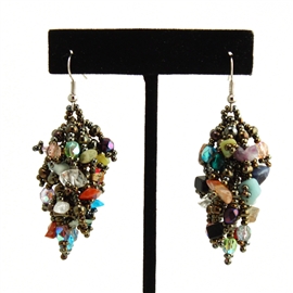 Fuzzy Earrings - #152 Bronze and Multi