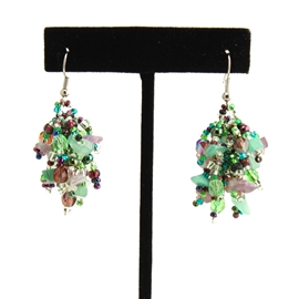Fuzzy Earrings - #288 Purple, Green, Crystal