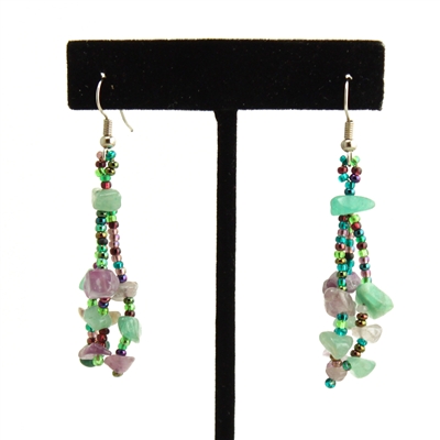 3 Drop Earrings - #105 Purple and Green