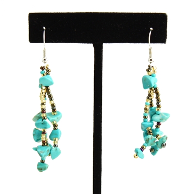 3 Drop Earrings - #146 Turquoise, Bronze, Gold