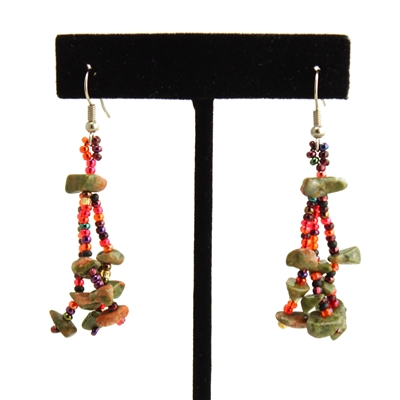 3 Drop Earrings - #238 Red and Unakite