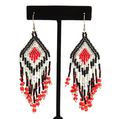 Large Fringe Earrings - #121 Black, Red, Crystal