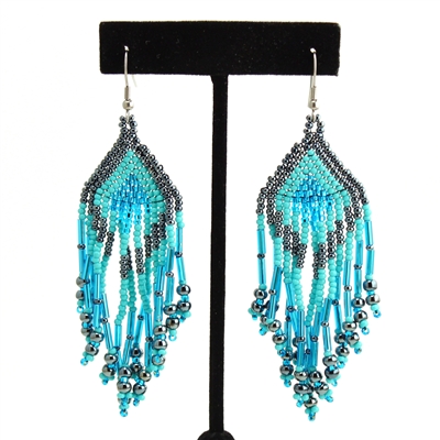 Large Fringe Earrings - #136 Turquoise and Hematite