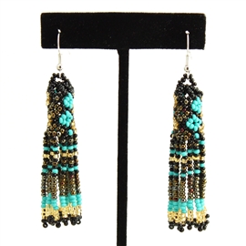 Zulu Earrings - #139 Turquoise, Bronze, Black