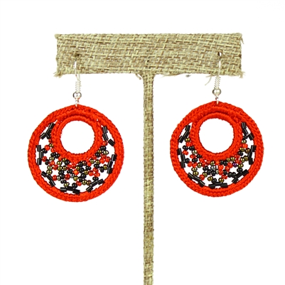 Woven Earrings, Small - #111 Red Garnet