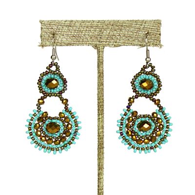 Crystal Canasta Earrings - #131 Turquoise and Bronze