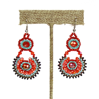 Crystal Canasta Earrings - #138 Turquoise and Red