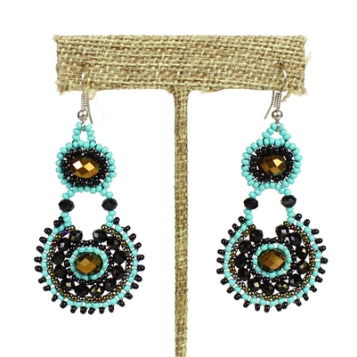 Crystal Canasta Earrings - #139 Turquoise, Black, Bronze