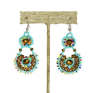 Crystal Canasta Earrings - #153 Turquoise, Bronze, Multi