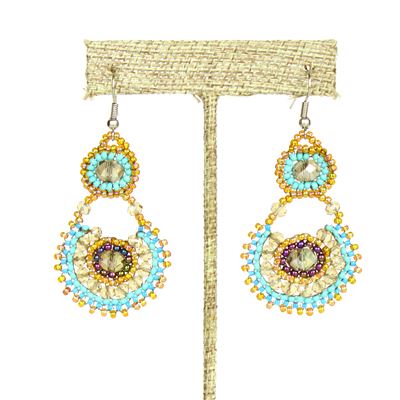 Crystal Canasta Earrings - #241 Turquoise and Coral