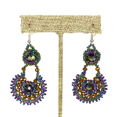 Crystal Canasta Earrings - #246 Iris, Gold, Purple, Green