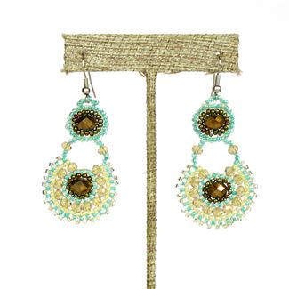 Crystal Canasta Earrings - #325 Green, Cream, Bronze