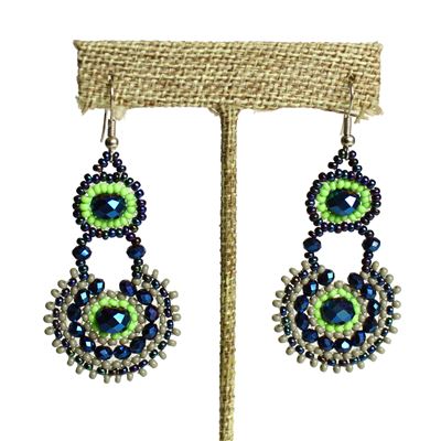 Crystal Canasta Earrings - #521 Blue and Lime