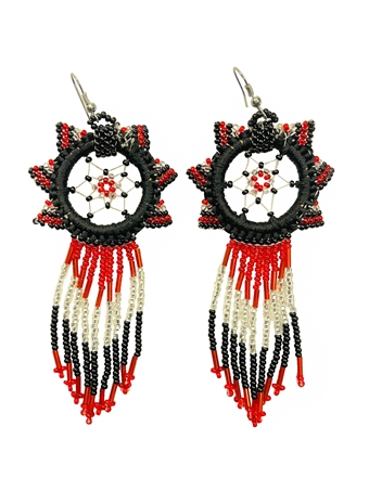 Dream Catcher Earring - #121 Red, Crystal, Black