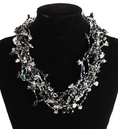 Full of Goodies Necklace, 19" - #102 Black and Crystal, Magnetic Clasp!