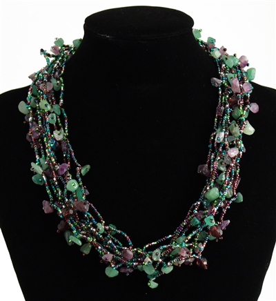 Full of Goodies Necklace, 19" - #105 Purple and Green, Magnetic Clasp!