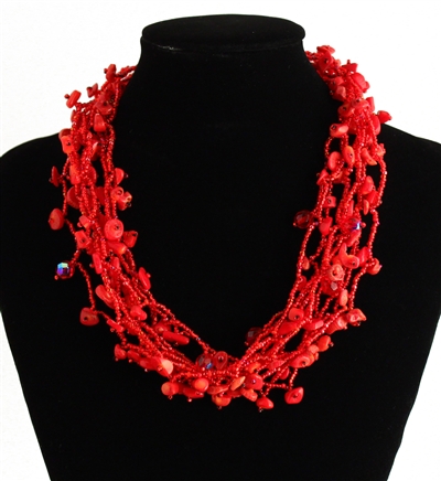 Full of Goodies Necklace, 19" - #110 Red Coral, Magnetic Clasp!