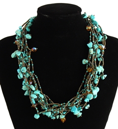 Full of Goodies Necklace, 19" - #131 Turquoise and Bronze, Magnetic Clasp!