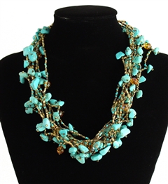Full of Goodies Necklace, 19" - #132 Turquoise and Gold, Magnetic Clasp!