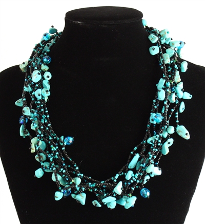 Full of Goodies Necklace, 19" - #133 Turquoise and Black, Magnetic Clasp!