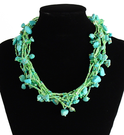 Full of Goodies Necklace, 19" - #134 Turquoise and Lime, Magnetic Clasp!