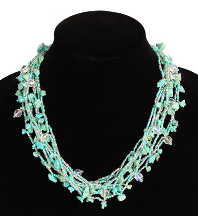 Full of Goodies Necklace, 19" - #135 Turquoise and Crystal