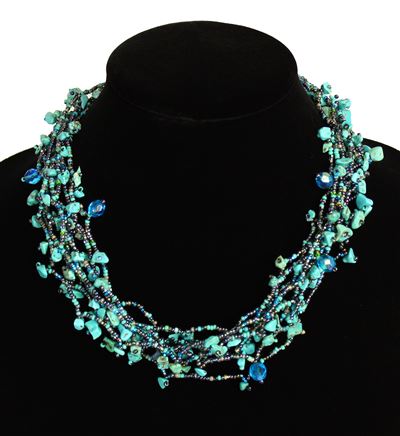 Full of Goodies Necklace, 19" - #136 Turquoise and Hematite