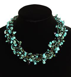 Full of Goodies Necklace, 19" - #139 Turquoise, Black, Bronze