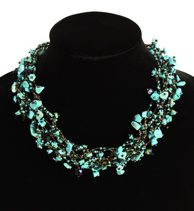 Full of Goodies Necklace, 19" - #139 Turquoise, Black, Bronze