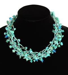 Full of Goodies Necklace, 19" - #147 Turquoise, Crystal, Blue Crystals, Magnetic Clasp!
