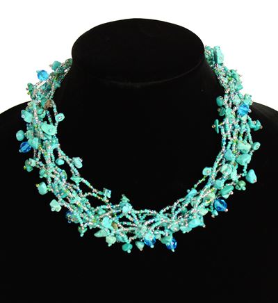 Full of Goodies Necklace, 19" - #147 Turquoise, Crystal, Blue Crystals, Magnetic Clasp!