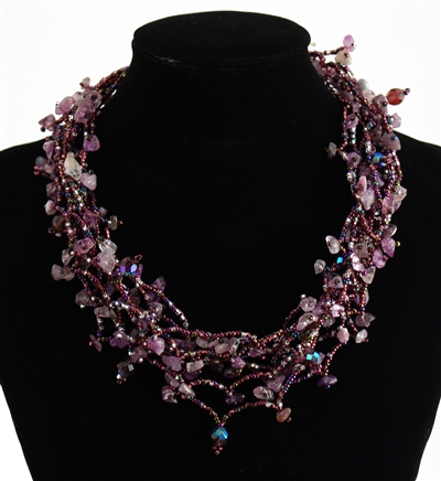 Full of Goodies Necklace, 19" - #172 Purple and Crystal, Magnetic Clasp!