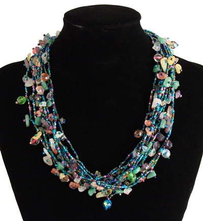 Full of Goodies Necklace, 19" - #176 Blue Multi, Magnetic Clasp!
