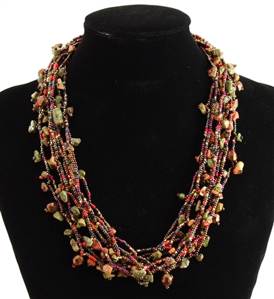 Full of Goodies Necklace, 19" - #238 Red and Unakite, Magnetic Clasp!