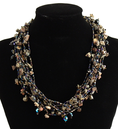 Full of Goodies Necklace, 19" - #256 Jasper and Black, Magnetic Clasp!