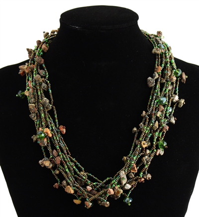 Full of Goodies Necklace, 19" - #260 Green and Bronze, Magnetic Clasp!