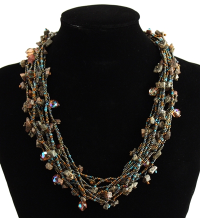 Full of Goodies Necklace, 19" - #262 Jasper, Bronze, Blue, Magnetic Clasp!