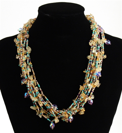 Full of Goodies Necklace, 19" - #264 Turquoise, Purple, Citrine, Magnetic Clasp!