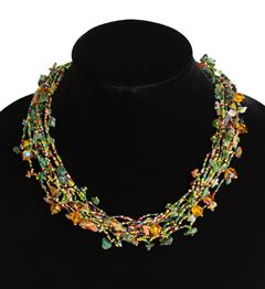 Full of Goodies Necklace, 19" - #283 Green, Red, Gold, Magnetic Clasp!