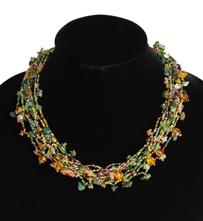 Full of Goodies Necklace, 19" - #283 Green, Red, Gold, Magnetic Clasp!