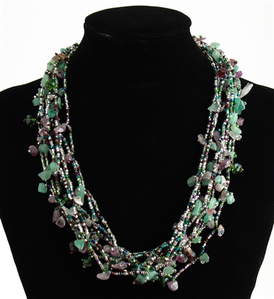 Full of Goodies Necklace, 19" - #288 Green, Purple, Crystal, Magnetic Clasp!