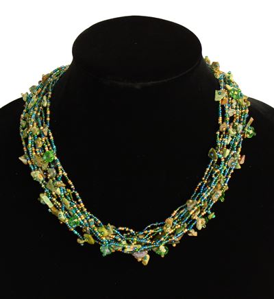 Full of Goodies Necklace, 19" - #290 Unakite and Blue Green