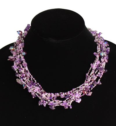 Full of Goodies Necklace, 19" - #294 Pink and Purple, Magnetic Clasp!