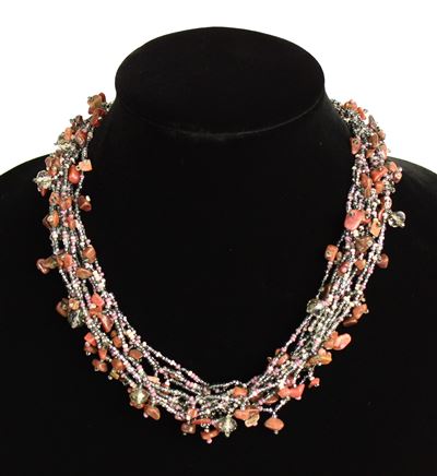 Full of Goodies Necklace, 19" - #345 Hematite, Pink, Crystal