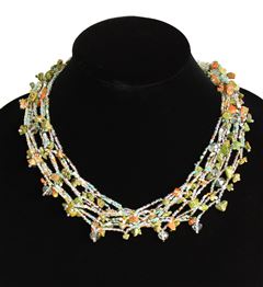 Full of Goodies Necklace, 19" - #421 Green, Pearl, Crystal, Magnetic Clasp!